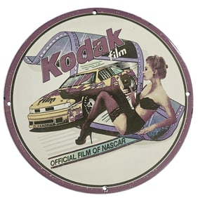 Vintage Kodak Film NASCAR Porcelain Sign - Unique 12" Collectible for Race Car Enthusiasts