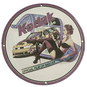 Vintage Kodak Film NASCAR Porcelain Sign - Unique 12" Collectible for Race Car Enthusiasts (1 of 2)