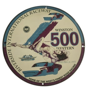 Rare Vintage NASCAR Porcelain Sign - Riverside International Raceway 500 Western (1973)
