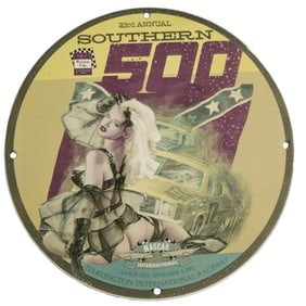 Rare Vintage NASCAR Porcelain Sign: 23rd Annual Southern 500 Collectible