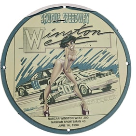 Vintage Saugus Speedway NASCAR Porcelain Sign ? Unique Race Car Collector's Item