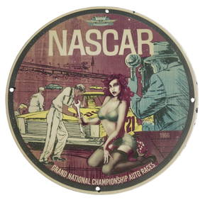 Vintage 1966 NASCAR Porcelain Sign: Grand National Auto Races Unique Collectible (1 of 2)