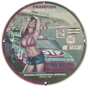 Vintage NASCAR Champion Spark Plug 400 Porcelain Sign - Unique Racing Collectible