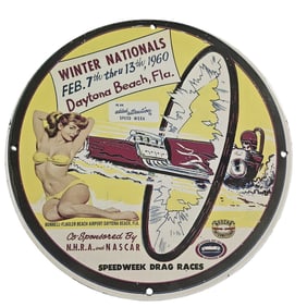 Vintage 1960 Daytona Beach Winter Nationals Porcelain Sign - Unique Race Car Collectible