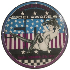 Unique 12" Vintage NASCAR Porcelain Sign - Dover Downs 1972 Original Design Collectible