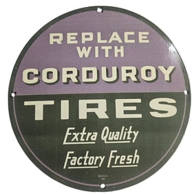 Vintage Corduroy Tires Porcelain Sign - Unique Racing Collectible for Enthusiasts