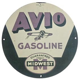 Vintage AVIO Gasoline Porcelain Sign - 12" Original Design for Race Car Collectors