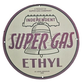 Vintage 1935 Super Gas Porcelain Sign - Rare Collectible for Race Car Enthusiasts