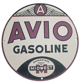 Vintage AVIO Gasoline Porcelain Sign - Rare Original Design for Race Car Collectors