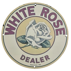Vintage White Rose Gas & Oil Porcelain Sign - Unique 12" Race Car Collector's Item