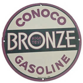 Rare Vintage 1934 Conoco Bronze Gasoline Porcelain Sign - A Must-Have for Collectors!