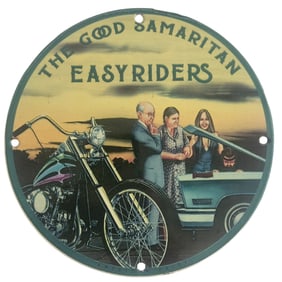 Vintage David Mann Inspired Motorcycle Porcelain Sign - Easy Riders Collectible Art