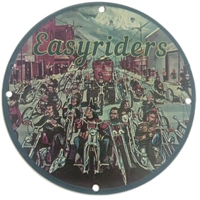 Collectible David Mann Inspired Easy Riders Porcelain Motorcycle Sign - 8 Inch Diameter