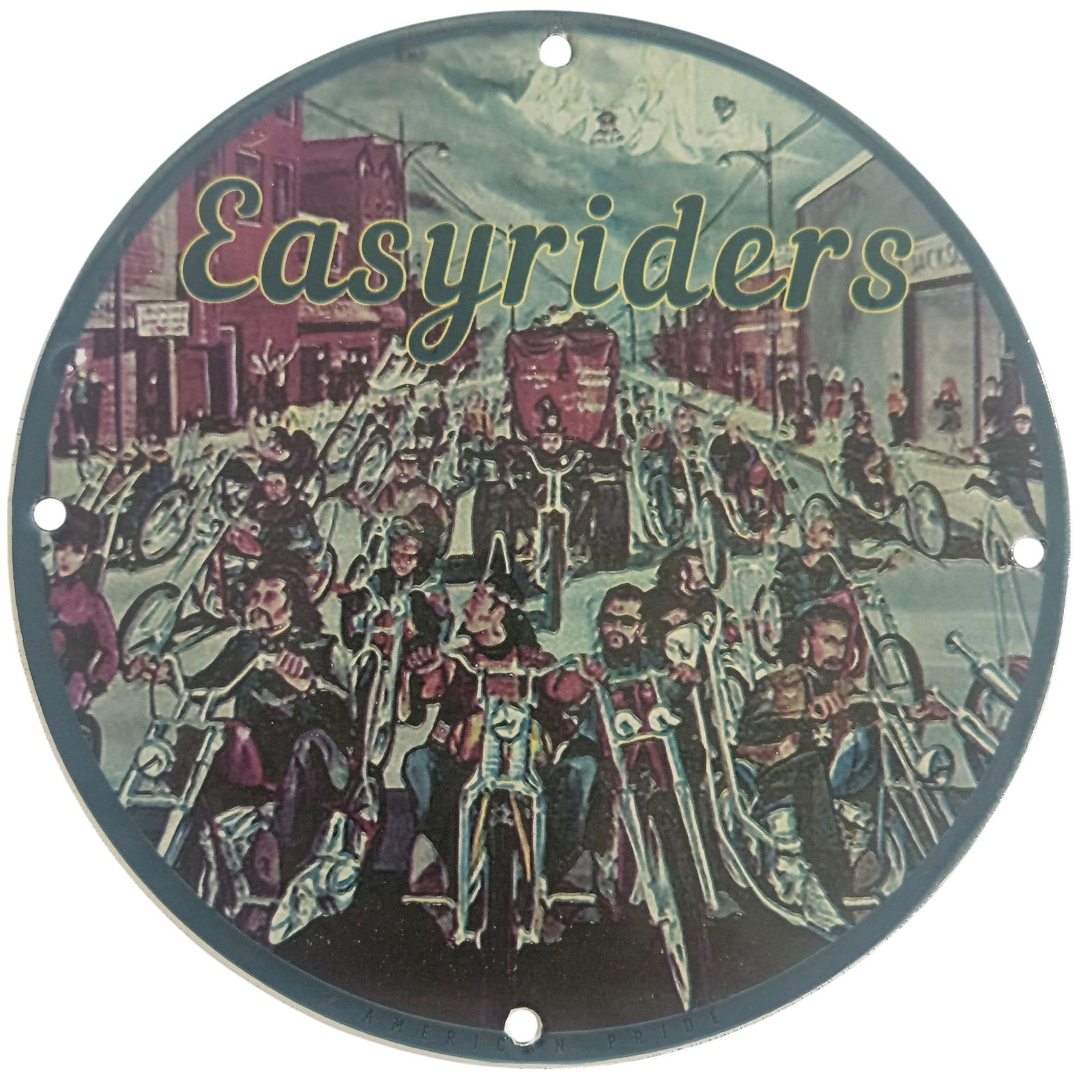 Collectible David Mann Inspired Easy Riders Porcelain Motorcycle Sign - 8 Inch Diameter: Discover the world of motorcycle nostalgia with this stunning 8-inch diameter porcelain sign inspired by the legendary artist David Mann. A tribute to the rich culture of motorcycling, this vibrant si