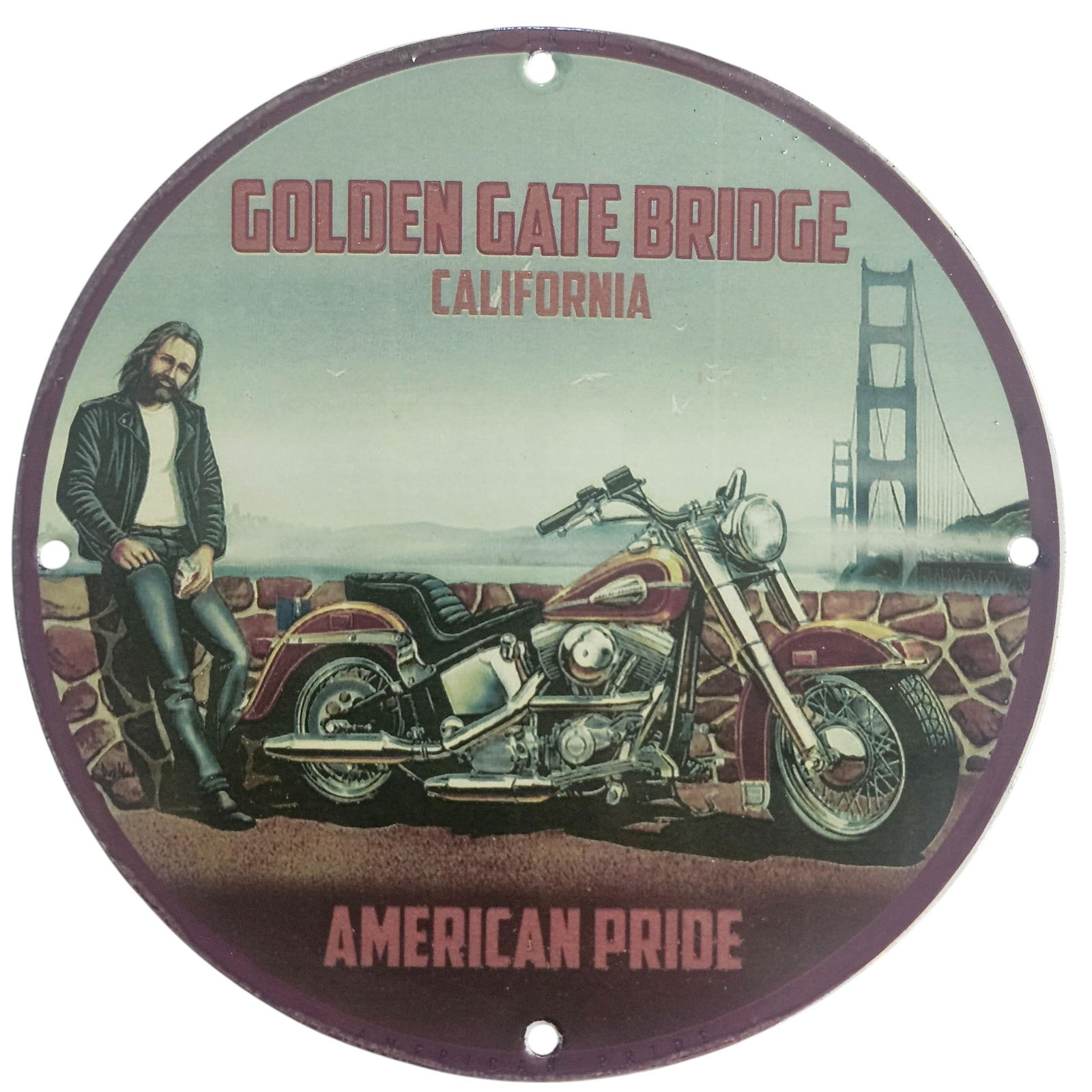 David Mann Inspired Porcelain Signs: Classic Motorcycle Art - 8" Diameter Collectibles: Discover the timeless appeal of our exquisite collection of porcelain signs inspired by the legendary artist David Mann. Measuring 8 inches in diameter, each porcelain sign symbolizes a fusion of art