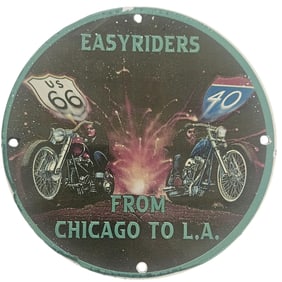 David Mann Inspired Porcelain Motorcycle Sign: Easy Riders from Chicago to L.A.