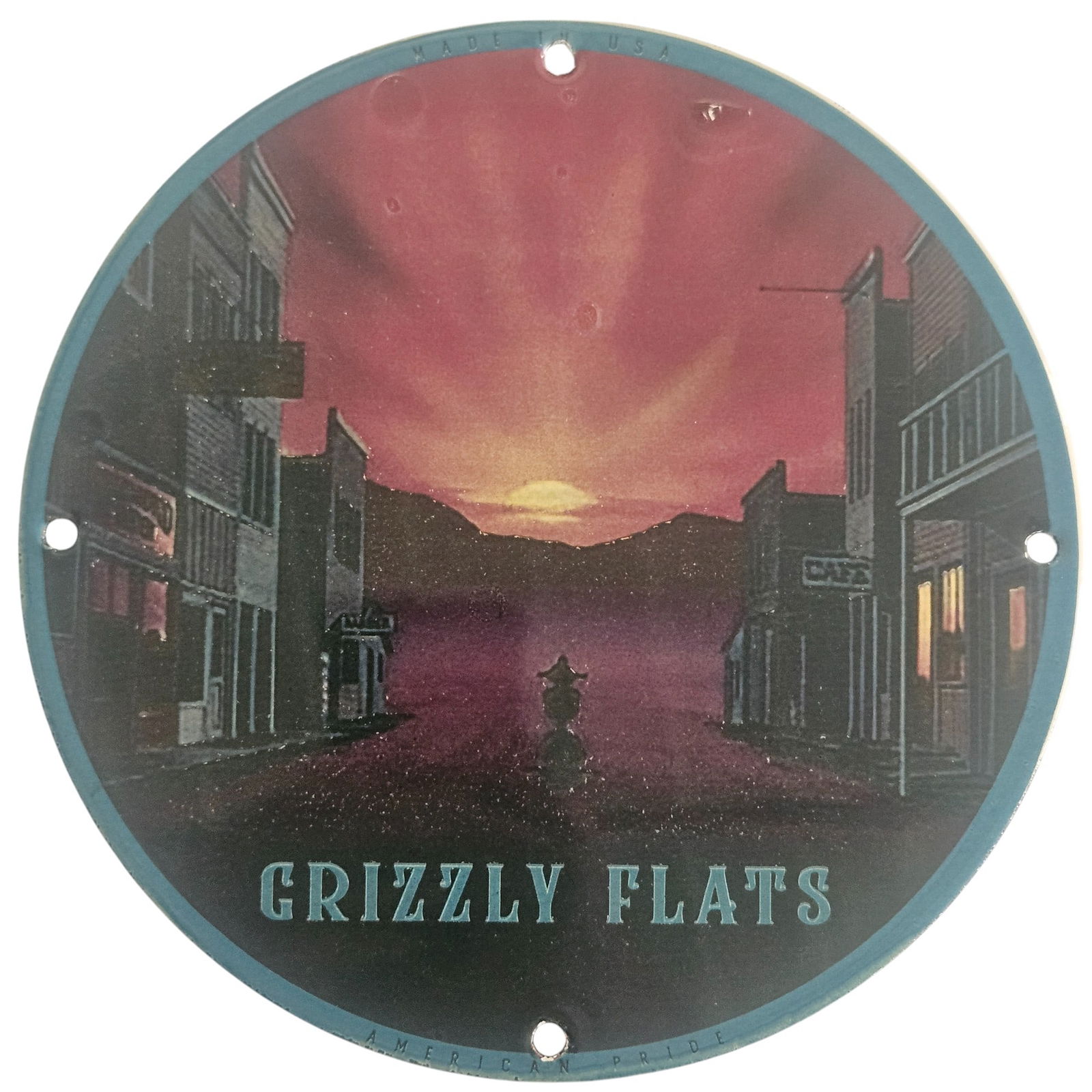 Collectible David Mann Inspired Grizzly Flats Motorcycle Porcelain Sign - 8-Inch Round Art: Dive into the captivating world of motorcycle-themed collectibles with this striking porcelain sign inspired by the legendary David Mann. Measuring 8 inches in diameter, this exquisite piece showcases