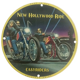 David Mann Inspired Porcelain Motorcycle Sign - New Hollywood Ride - 8" Collector's Dream