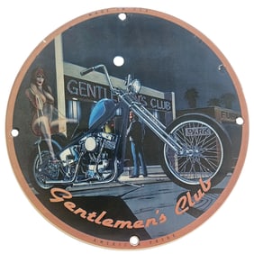 Vintage David Mann Inspired Motorcycle Porcelain Sign ? 8" Gentlemen's Club Collectible