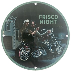 David Mann Inspired Frisco Night Motorcycle Collectible Porcelain Sign - 8 Inch Diameter