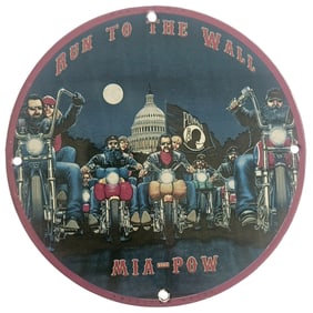 David Mann Inspired Porcelain Motorcycle Sign - Run to the Wall - 8 Inch Collectible