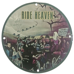 Ride Heaven: Vintage David Mann Inspired Motorcycle Porcelain Sign - 8-Inch Collectible Artwork