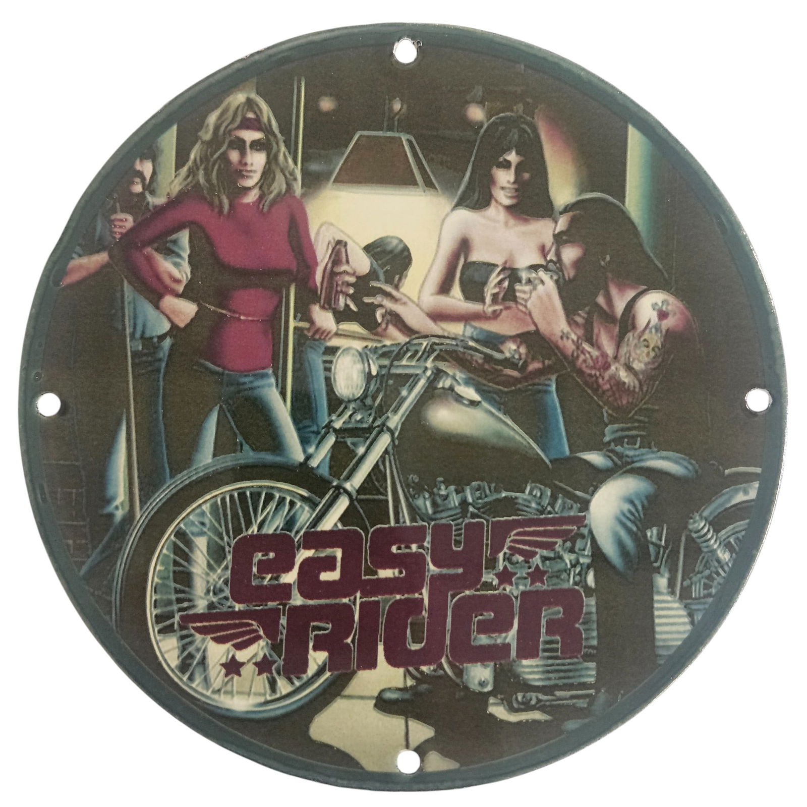 David Mann Inspired Easy Rider Motorcycle Collectible Porcelain Sign - 8 Inch Round Art: Discover a piece of motorcycle culture with this stunning 8-inch diameter porcelain sign, inspired by the iconic artwork of David Mann. This collectible sign features the legendary 'Easy Rider' theme,