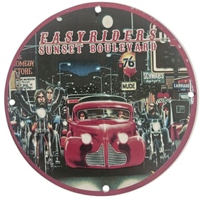 Classic David Mann Inspired Porcelain Motorcycle Sign - Easyriders Sunset Boulevard