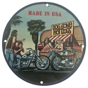 Vintage David Mann Inspired Motorcycle Porcelain Sign - 8" Road Artwork Collectible
