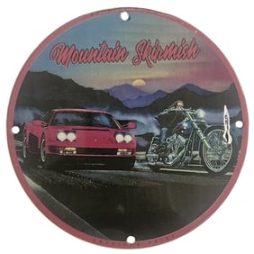 Mountain Skirmish: David Mann Inspired Motorcycle Collectible Porcelain Sign