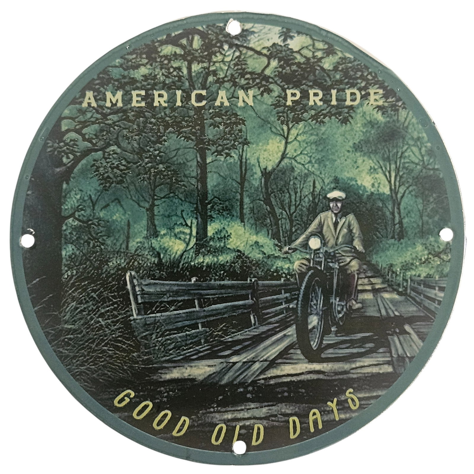 American Pride Good Old Days - 8-Inch Porcelain Motorcycle Sign Inspired by David Mann: Embrace the spirit of adventure with this exquisite 8-inch porcelain sign, part of our exclusive collection of motorcycle collectibles inspired by the iconic artwork of David Mann. This meticulously c