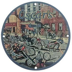 David Mann Inspired Motorcycle Collectible Porcelain Sign - 8-Inch Round Artwork