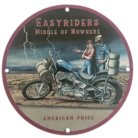 David Mann Inspired Porcelain Sign: Easyriders Mid of Nowhere Motorcycle Artwork