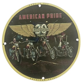 David Mann Inspired American Pride EasyRiders Motorcycle Porcelain Sign - 8" Diameter Collector's