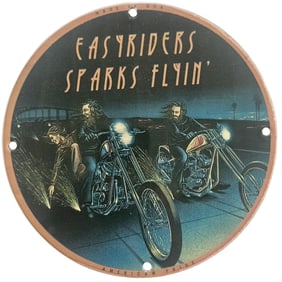 David Mann Inspired Motorcycle Collectible Porcelain Sign - Sparks Flyin' - 8"
