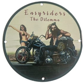 David Mann Inspired Porcelain Motorcycle Sign - Easy Riders: The Dilemma - 8" Collectible