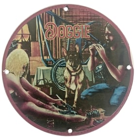 Vintage David Mann Inspired Motorcycle Collectible Porcelain Sign - 'Doggie' 8" Diameter