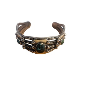 Vintage Southwestern Sterling Silver Cuff with Three Turquoise Stones – 65g Heirloom Relic