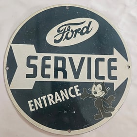 Vintage Ford Porcelain Service Entrance Sign with Classic Cartoon Character