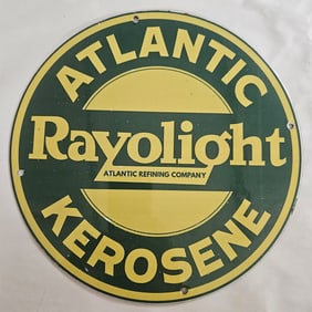 Vintage Atlantic Rayolight Kerosene Porcelain Sign - Rare Collectible