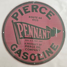 Vintage 1925 Pierce Pennant Porcelain Gasoline Sign - Route 66 Collector's Item