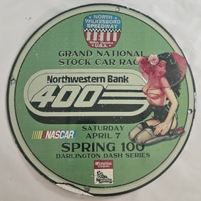 Vintage 400 NASCAR Sign ? Northwestern Bank ? Wilkesboro Speedway Memorabilia