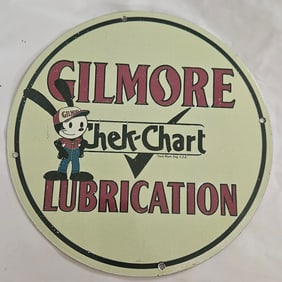 Vintage Gilmore Lubrication Porcelain Sign - Classic Advertising Memorabilia