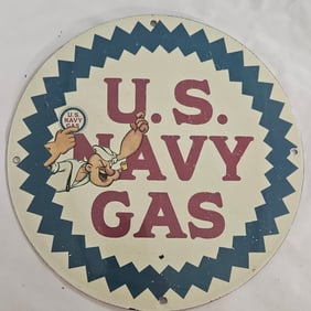Vintage U.S. Navy Gas Porcelain Sign Featuring Iconic Sailor Design - Perfect for Collectors
