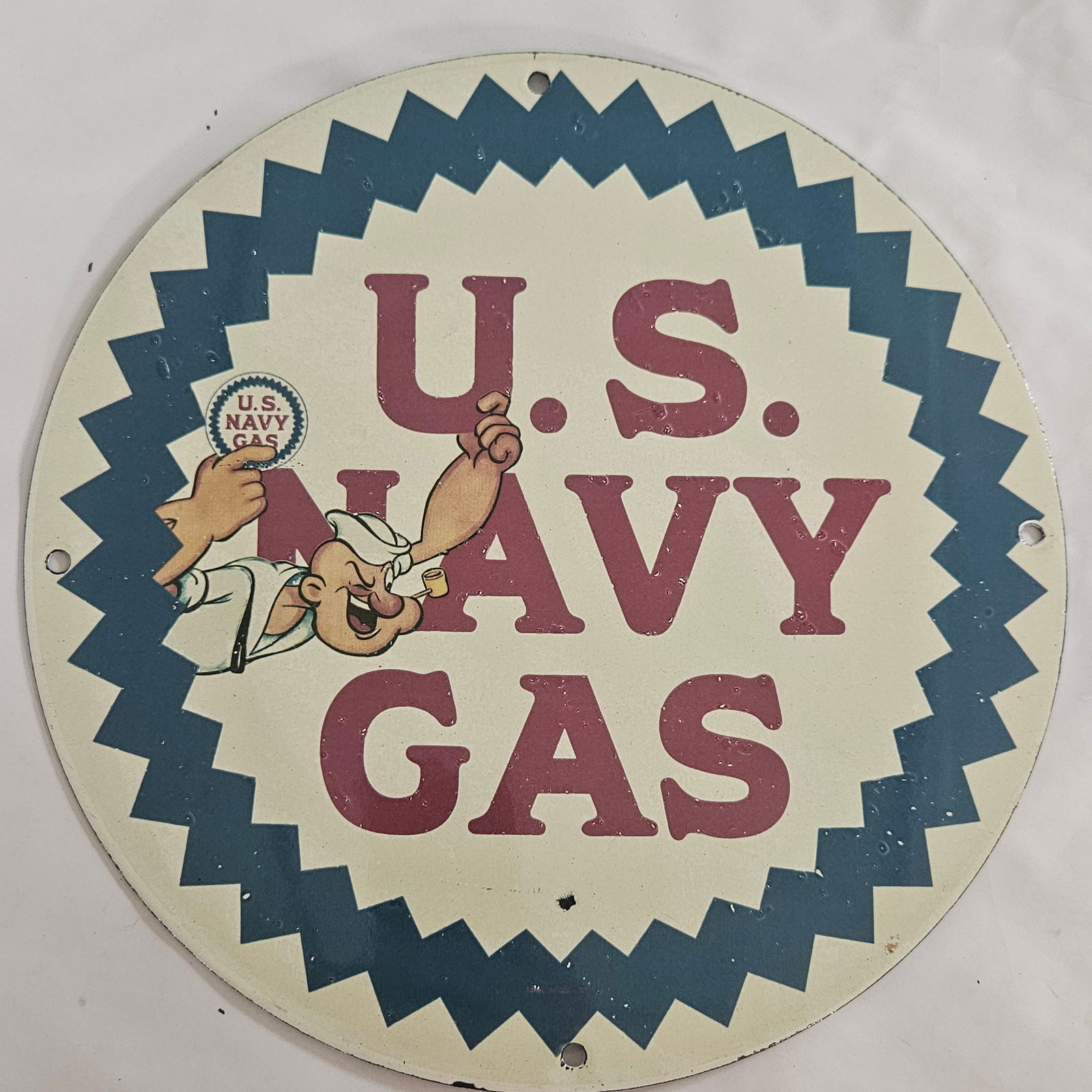 Vintage U.S. Navy Gas Porcelain Sign Featuring Iconic Sailor Design - Perfect for Collectors (1 of 2)