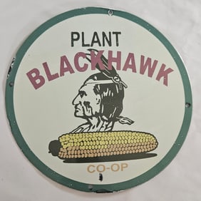 Vintage Blackhawk Plant Co-Op Porcelain Sign with Corn Emblem - Rare Collectible