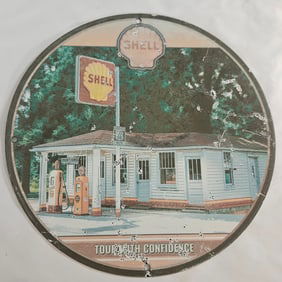 Vintage Shell Porcelain Sign - Route 66 Gas Station Memorabilia