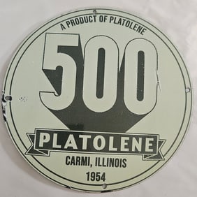 Vintage 1954 Porcelain Sign - Platolene 500 - Collectible Gas and Oil Memorabilia
