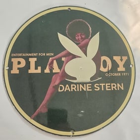 Collectible 1971 Playboy Porcelain Sign Featuring Darine Stern - Vintage Decor