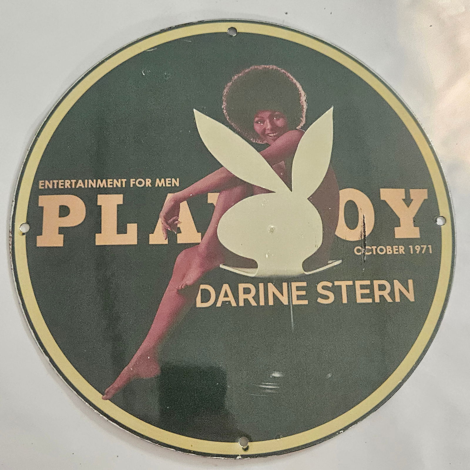 Collectible 1971 Playboy Porcelain Sign Featuring Darine Stern - Vintage Decor (1 of 2)